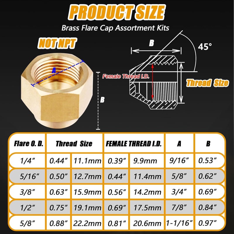 TOPGO 3 Pack Brass Flare Cap 1/2 Inch Tube OD Compression Stop Valve Caps 45 Degree Flare Tube Gas Line Cap Pipe Fittings - Image 3